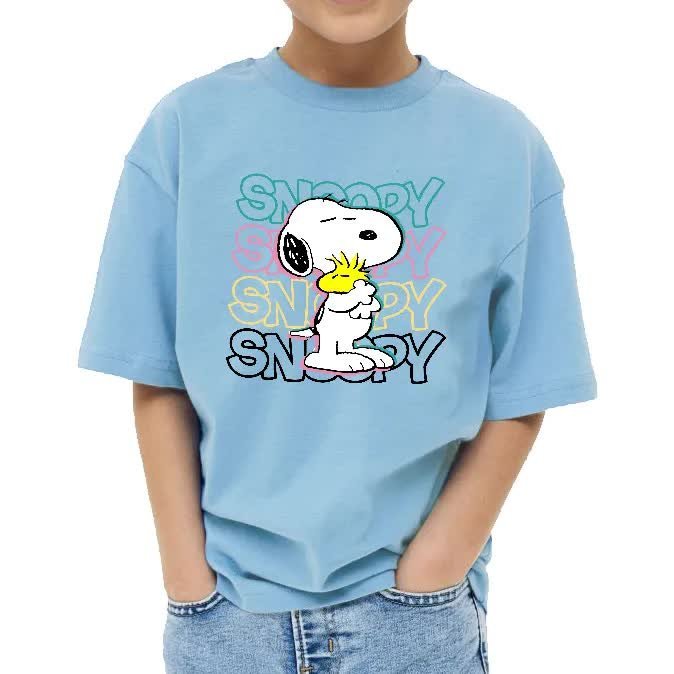 MODNA KOSZULKA DZIECIĘCA BŁĘKITNA NA PREZENT PIESEK SNOOPY WZORY - 134