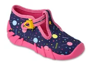 Buty dla dziewczynek - Kapcie dziecięce dziewczęce domowe na zapinki granatowe Befado 110P471-22 - miniaturka - grafika 1