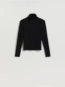 Koszulki i topy damskie - Reserved - Longsleeve z golfem - czarny - miniaturka - grafika 1