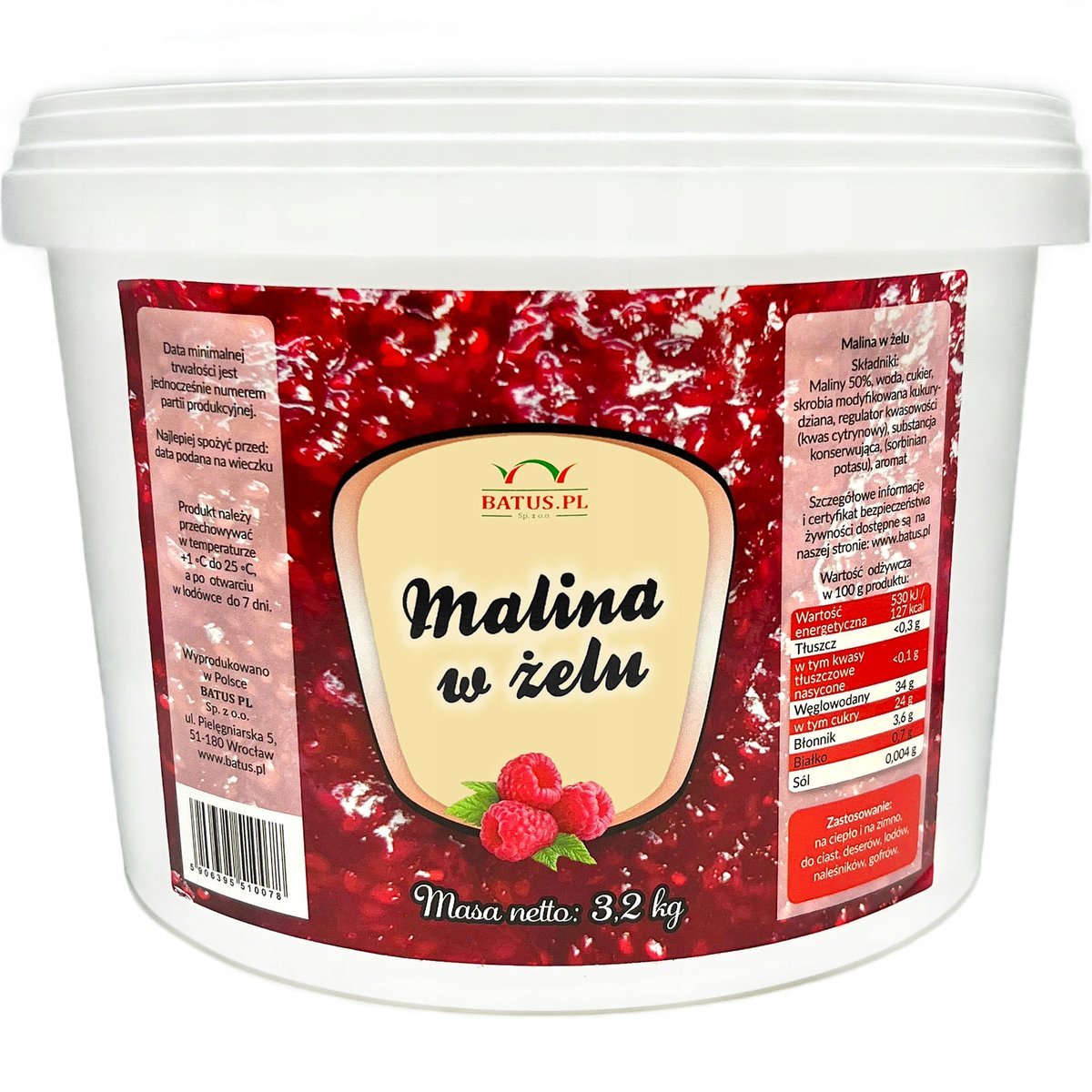 Malina W Żelu 50 % Deserowa Frużelina 3,2 Kg