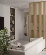 Panele ścienne i boazeria - 275x51x7 cm LD (dąb natura) ścianka z lameli wolnostojących - aranżacja ażurowa 3D - miniaturka - grafika 1