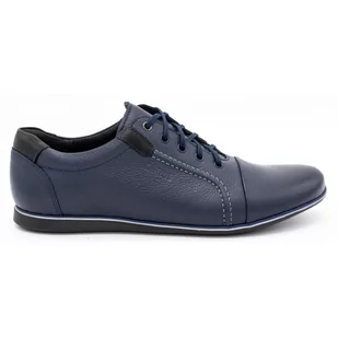 Buty męskie skórzane casual 39/63KAM granatowe - KAMPOL - Półbuty męskie - miniaturka - grafika 1