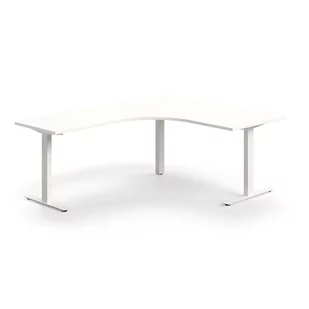 Biurko QBUS, kształt L, 1600x2000 mm, rama T, biały, biały - Biurka - miniaturka - grafika 1