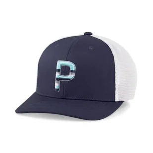 PUMA Golf męska czapka Sundown Trucker P, granatowa marynarka-anioł niebieski-cichy cieni-jasna biel, jeden rozmiar - Czapki damskie - miniaturka - grafika 1