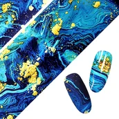 Sztuczne paznokcie i akcesoria - F22 FOLIA TRANSFEROWA 10cmx4cm - niebiesko-złota - miniaturka - grafika 1