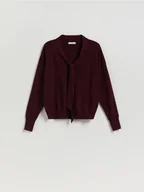 Swetry damskie - Reserved - Sweter z ozdobnym wiązaniem - bordowy - miniaturka - grafika 1