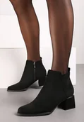 Botki damskie - Czarne Botki z Imitacji Zamszu na Niskim Słupku z Metaliczną Wstawką Anorvia - miniaturka - grafika 1