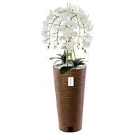 Sztuczne kwiaty - Storczyk sztuczny biały bukiet kwiaty liście kamyki wysoka donica Brązowa H 110 cm - miniaturka - grafika 1