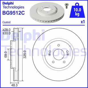 Tarcza hamulcowa Delphi BG9512C - Tarcze hamulcowe - miniaturka - grafika 1