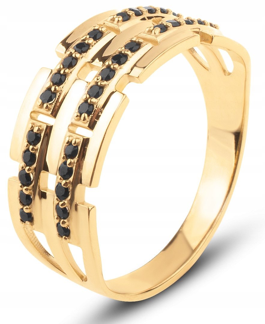 ZŁOTY PIERŚCIONEK Z CZARNYMI KAMIENIAMI GIOCHI 585