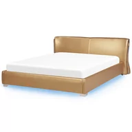 Łóżka - Beliani Łóżko skórzane LED 180 x 200 cm złote PARIS - miniaturka - grafika 1