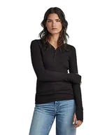 Koszulki i topy damskie - G-STAR RAW Damska koszulka Slim Rib Henley Ls, Czarny (Dk Black D23342-d289-6484), S - miniaturka - grafika 1