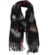 Apaszki i szaliki damskie - Szal szalik Chusta frędzle ciepły roślinny wzór miękki gładki 180x70 cm - miniaturka - grafika 1