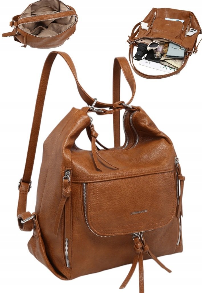 Praktyczna Torebka Torba Damska Plecak 2w1 LUIGISANTO V6621-1 Camel
