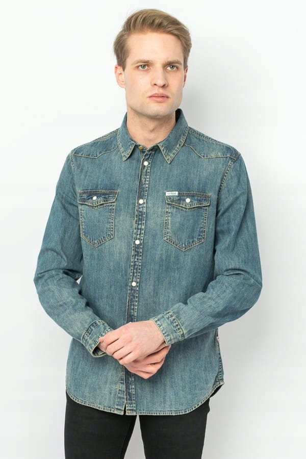 KOSZULA MĘSKA GUESS M1BH02 D14LB JEANSOWA - L