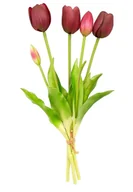 Sztuczne kwiaty - Tulipany silikonowe jak żywe fioletowe bukiet 5 sztuk gumowe 39 cm - miniaturka - grafika 1
