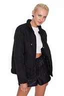 Płaszcze damskie - Trendyol Damska kurtka z klapą, zwykła, regularna, zimowa, płaszcz, czarny, S, Czarny - miniaturka - grafika 1