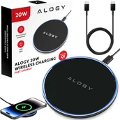 Ładowarki do telefonów - Ładowarka indukcyjna QI bezprzewodowa 20W szybka LED Alogy okrągła mocna + kabel USB-C Czarna - miniaturka - grafika 1