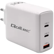 Ładowarki do telefonów - Qoltec Ładowarka sieciowa 100W GaN | 5-20V | 1.5-5A | 2 x USB-C PD | 1 x USB QC 3.0 | Biała - miniaturka - grafika 1