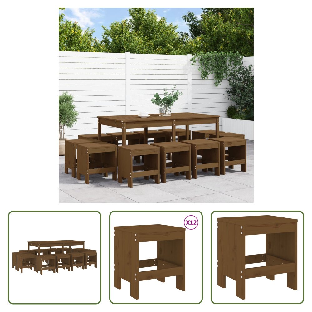 The Living Store 13-częściowy ogrodowy zestaw jadalniany miodowy brąz lite drewno sosnowe