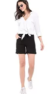 Spodenki damskie - Bonateks szorty damskie bermudy 100% lniane Made in Italy, szorty bermudy z kieszeniami i pasem szalik, czarne, rozmiar: XL, czarny, XL - miniaturka - grafika 1