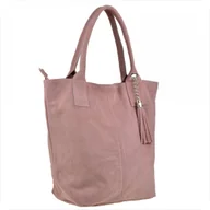 Torebki damskie - Torba worek zamszowa róż pudrowy z podszewką i zamkiem - miniaturka - grafika 1