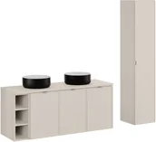 Meble łazienkowe - Zestaw meblowy 140cm z blatem, dwoma umywalkami nablatowymi Simple i szafką wysoką - miniaturka - grafika 1