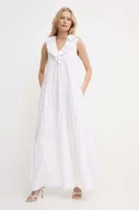 Sukienki - Silvian Heach sukienka bawełniana kolor biały maxi rozkloszowana - miniaturka - grafika 1