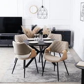 Krzesła - Krzesło Tapicerowane z Drewna Giętego do Salonu DAKOTA Beżowe/Dąb złoty Welurowe Nowoczesne Loft - miniaturka - grafika 1