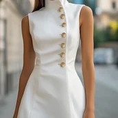 Sukienki - TEMU Letnia Elegancka Sukienka Damska z Dekoltem na Ramię, Bez Rękawów, Jednokolorowa, z Rozcięciem i Guzikami - miniaturka - grafika 1