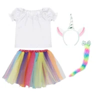 Stroje karnawałowe - ZESTAW JEDNOROŻEC BIAŁO-TĘCZOWY 98-110 4el - miniaturka - grafika 1