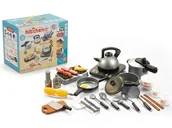 Zabawy w naśladowanie dorosłych - Srebrny Zestaw Kuchenny Do Gotowania, Garnek, Czajnik, Patelnia, Akcesoria - miniaturka - grafika 1