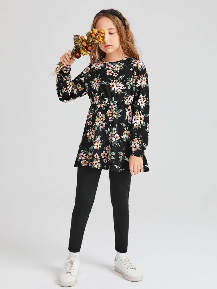Shein Dziewczęce Legginsy Czarne Klasyczne 128-134 Łub