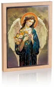 Ikony i obrazy sakralne - Ikona religijna Anioł Stróż z kwiatami - miniaturka - grafika 1