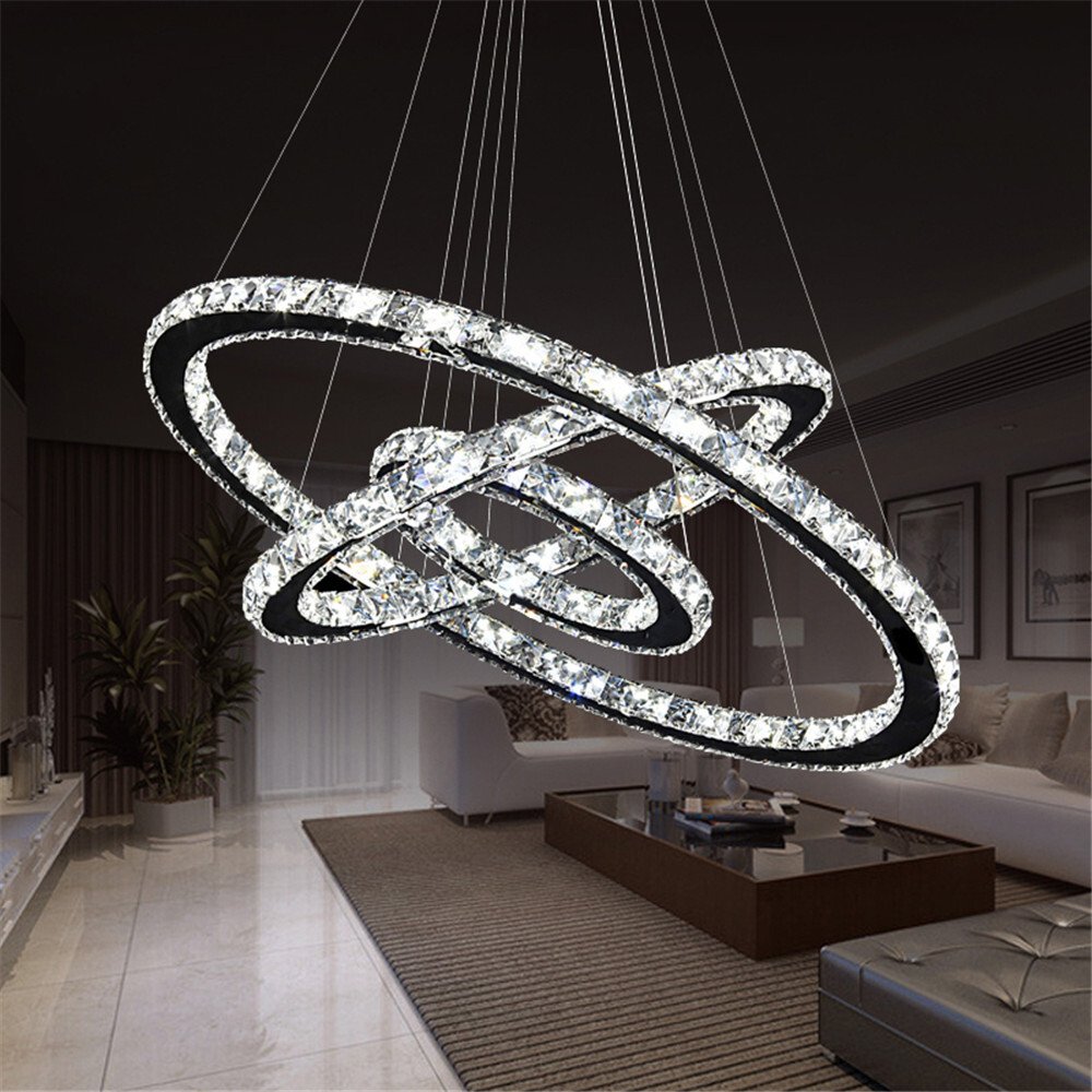 UISEBRT 96W LED Crystal Design Lampa wisząca Trzy pierścienie zimna biała lampa sufitowa Lampa wisząca Kreatywny żyrandol