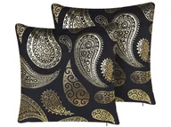 Poduszki dekoracyjne - 2 Welurowe Poduszki Dekoracyjne Wzór Paisley 45 X 45 Cm Złoto-czarne Ursinia - miniaturka - grafika 1