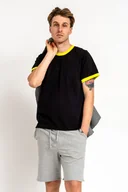 Koszulki męskie - T-shirt męski gładki z kanarkowym ściągaczem BENJAMIN czarny - miniaturka - grafika 1