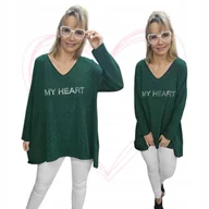 Bluzki damskie - ELEGANCKA TUNIKA NAPIS CYRKONIE groszki długi rękaw BAWEŁNA 54 56 7XL 3191 - miniaturka - grafika 1