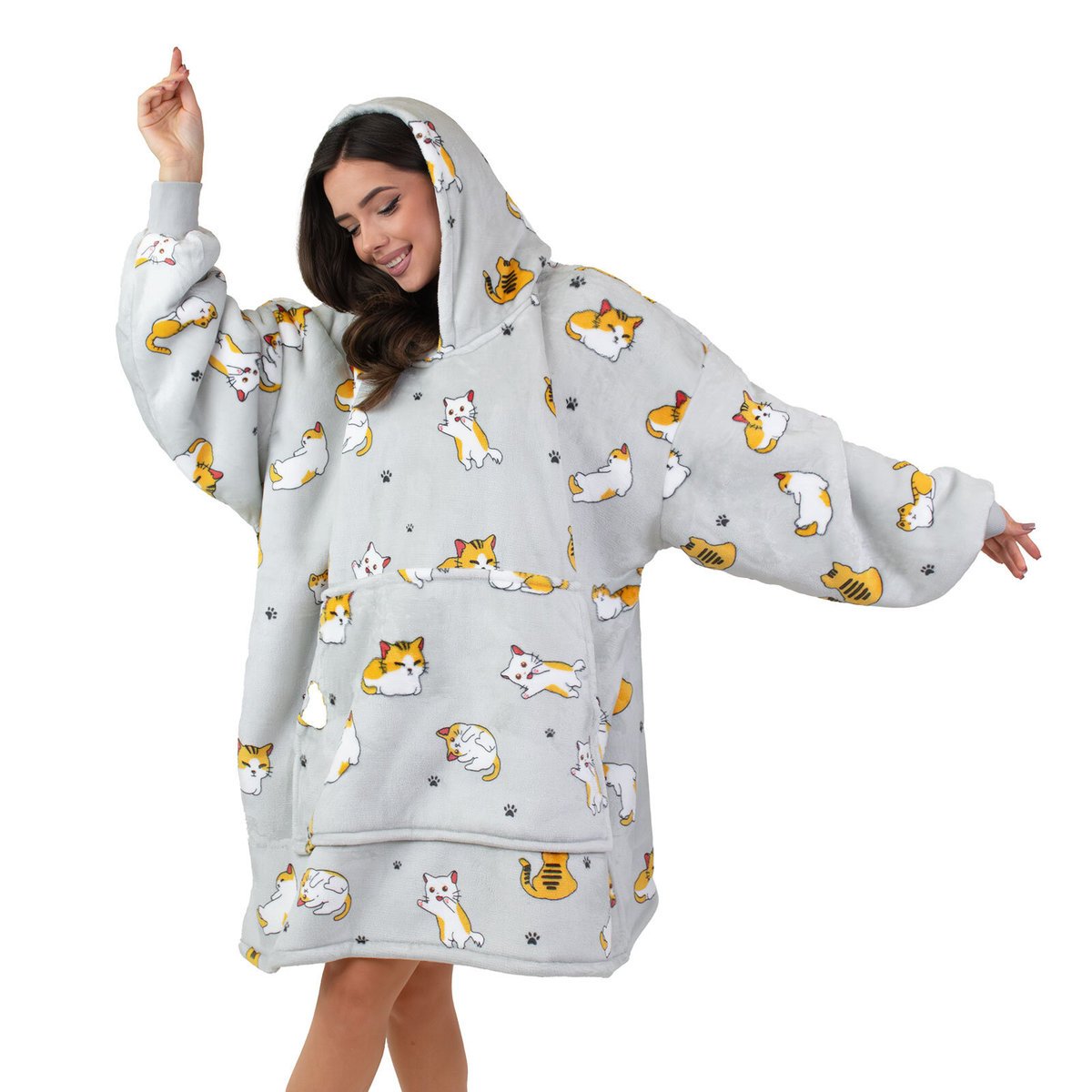 KOCOBLUZA KOC BLUZA CIEPŁA 2w1 GRUBA XXL FUTRZAK POLAR z kapturem OVERSIZE
