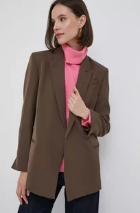Calvin Klein marynarka z domieszką wełny kolor brązowy - Marynarki i żakiety damskie - miniaturka - grafika 1