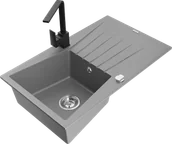 Zlewozmywaki z baterią - Mexen Cesar zlewozmywak granitowy 1-komorowy z ociekaczem i baterią kuchenną Rita, szary - 6514-71-670300-70 - miniaturka - grafika 1