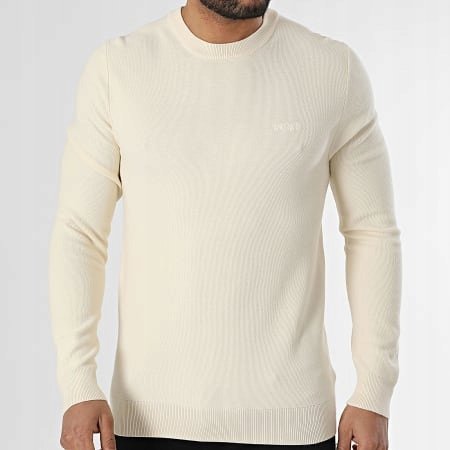 GUESS KREMOWY GŁADKI SWETER MĘSKI Z OKRĄGŁYM DEKOLTEM S 1GŁA