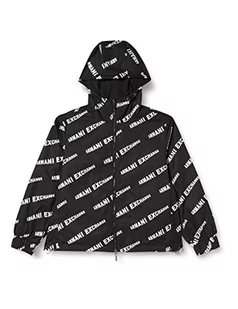 Armani Exchange Damska kurtka dwustronna, regulowana talia i bluza z kapturem, kurtka z logo, czarne hasło, bardzo duża, Black Hasło, XL - Kurtki damskie - miniaturka - grafika 1