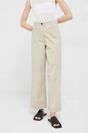 Spodnie damskie - Tommy Hilfiger spodnie damskie kolor beżowy szerokie high waist - miniaturka - grafika 1