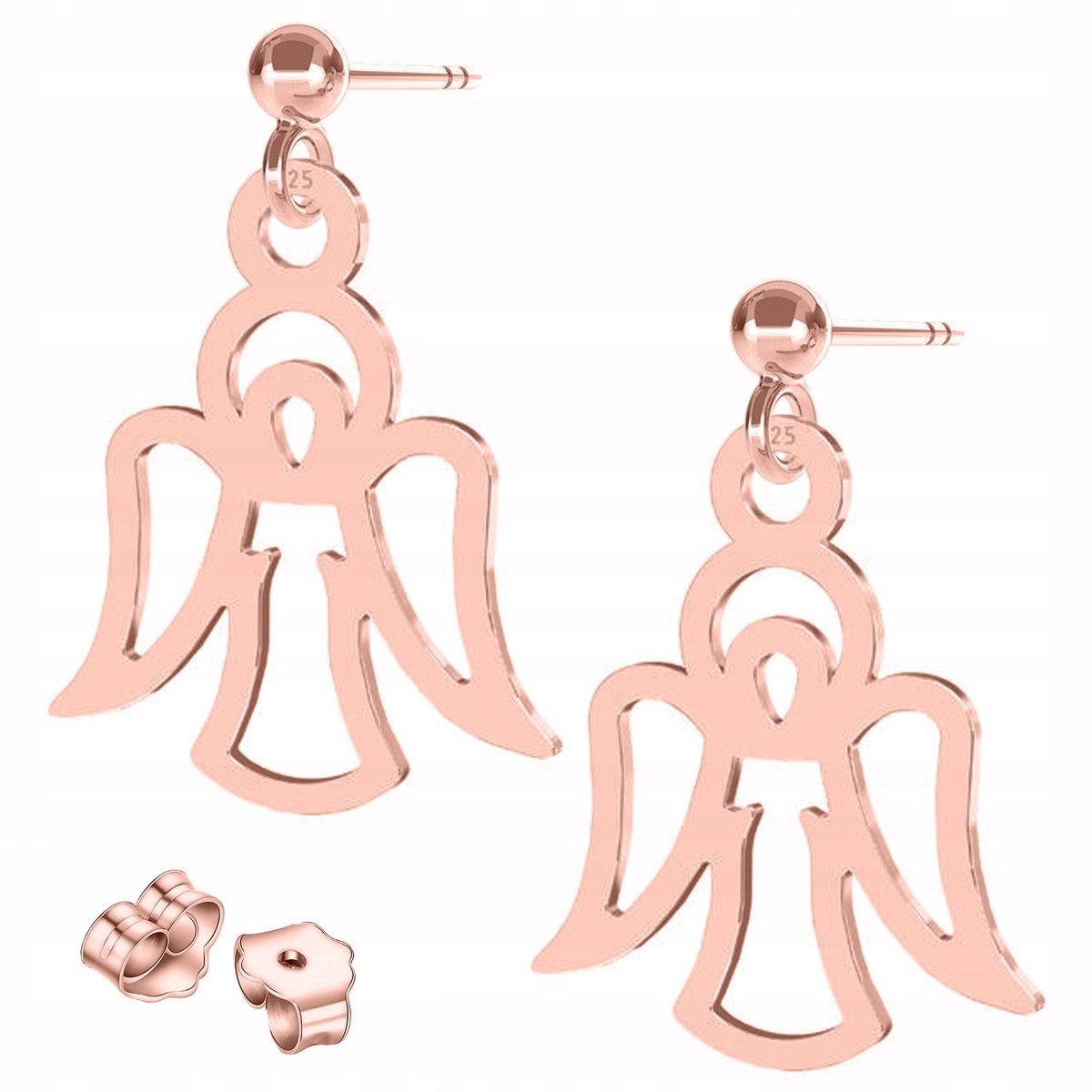 Kolczyki Pozłacane Blaszki z Aniołami Anioły Aniołki Stróże SREBRO 925