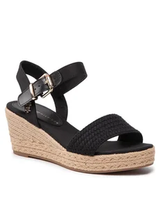 Tommy Hilfiger Espadryle Th Textured Low Wedge Sandal FW0FW06555 Czarny - Espadryle damskie - miniaturka - grafika 1
