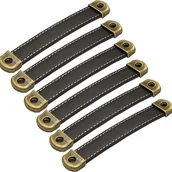 Zawiasy, okucia i inne akcesoria - Uchwyty do szuflad skórzane, uchwyty do szuflad skórzane, rozstaw otworów 128 mm, 6 sztuk (czarne) - miniaturka - grafika 1