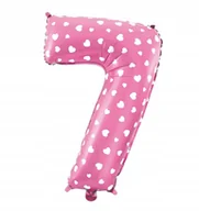 Balony i akcesoria - BALON FOLIOWY CYFRA 7 RÓŻOWA W SERCA 80 CM NA HEL DEKORACJA NA URODZINY - miniaturka - grafika 1