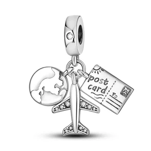 Zawieszka SREBRO 925 Charms koralik do PANDORA Samolot Glob Pocztówka Wakacje Podróż - Wisiorki - miniaturka - grafika 1