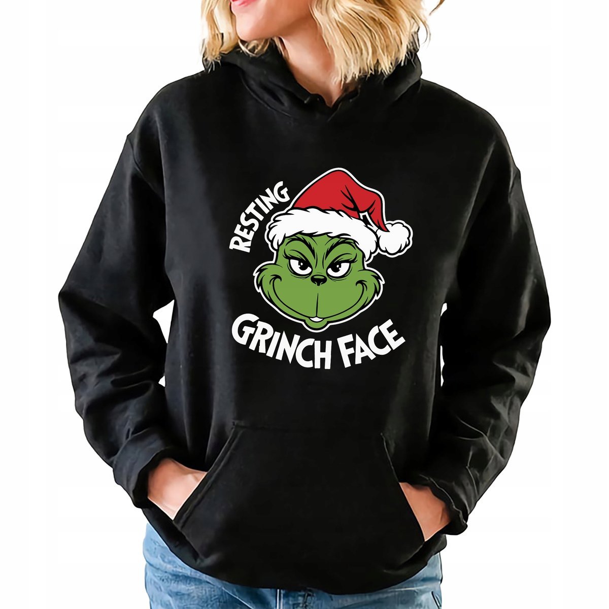 Bluza Czarna Z KAPTUREM Damska MERRY GRINCH MAS Prezent Święta Mikołaja - L